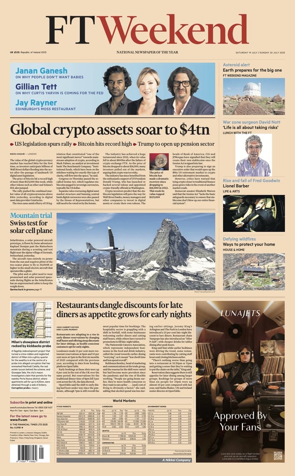 Cryptocurrency market cap hit $4T this week